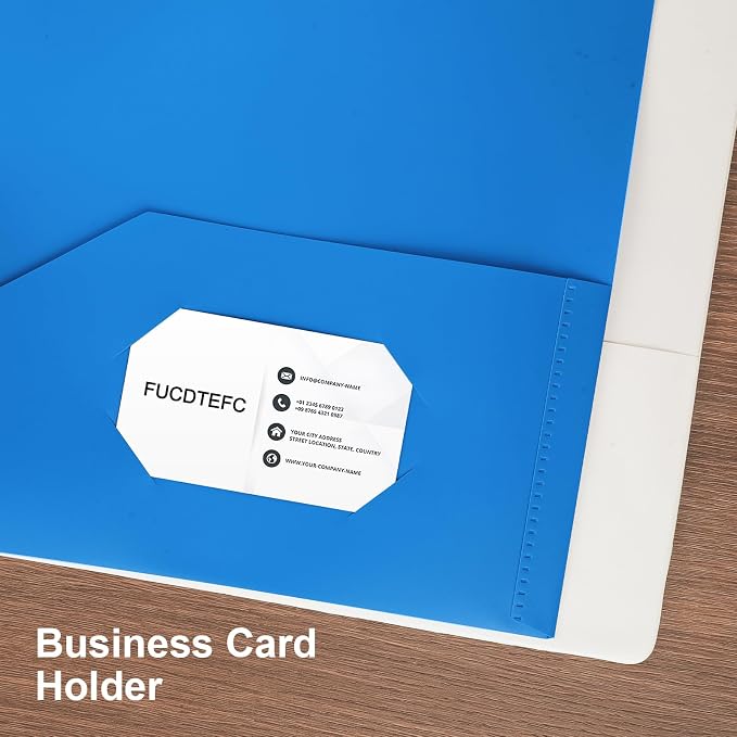 12 Pack Folders with Pockets, Plastic 3 Hole Punched Binder Folders with Business Card Holder, Colored Decorative File Folders for Documents, Filing Cabinet, School, Office, Business | 6 Color, Decorative, File Folders, Business Card Holder, for Docume...