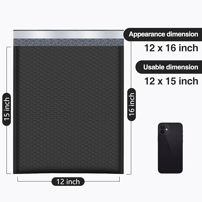 UCGOU Bubble Mailers 12x16 Inch 40 Pack Usable Size 12x15 Inch Large Padded Envelopes Black Waterproof Packaging Bags for Shipping Self Seal Strong Adhesion Envelopes for Jewelry Makeup Supplies