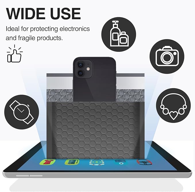 UCGOU Bubble Mailers 7.25x12 Inch Black 25 Pack Usable Size 7.25x11 Padded Envelopes Small Business Opaque Packaging Self Seal Waterproof Boutique Bulk Shipping Bags for Jewelry Makeup Supplies #1