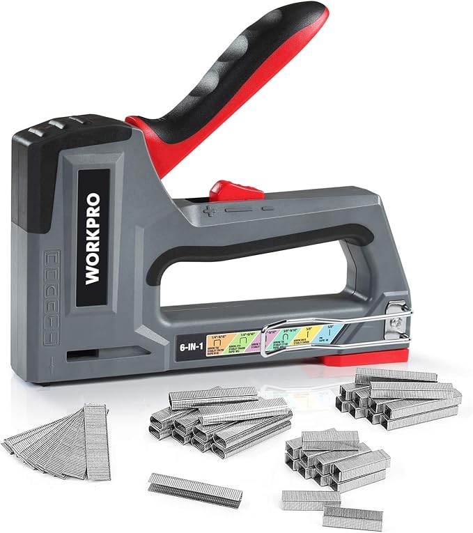 WORKPRO 6-in-1 Staple Gun, Manual Brad Nailer with 4000 Counts Staples | Upholstery Stapler Nail Gun for Fixing Material, Decoration, Carpentry, Furniture, Doors and Windows
