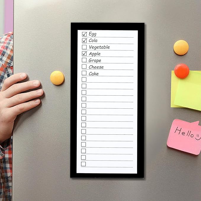4 Pack Magnetic Notepads for Refrigerator,Grocery List Large Magnet Pad for Fridge,Full Magnet Back Design Magnetic Memo Pads for Grocery List, Shopping List, To-Do List (Black, 4 Pack×50 Sheets)