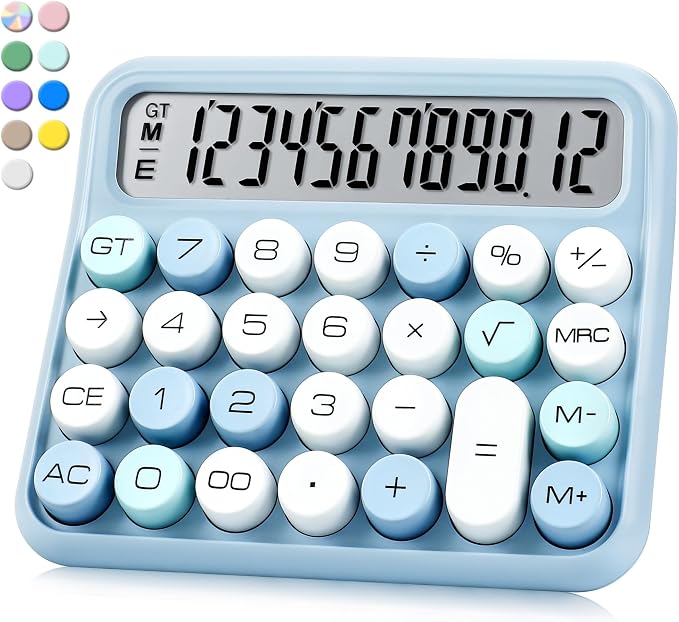 VEWINGL Mechanical Keyboard Calculator, 12 Digit LCD, Big Buttons | 5-Inch Display with Large Round Keys and 15° Tilt for Office, School, Home, and Everyday Use