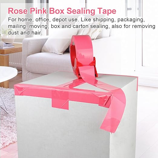 BOMEI PACK Rose Pink Packing Tape with Dispenser, 2.4 Mil 1.88 Inch x 110 Yards, 2 Refills Rolls Color Pink Box Tape for Moving, Shipping and Packaging