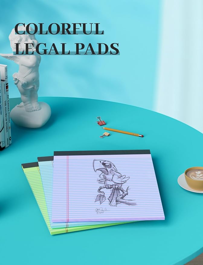 6 Pack Legal Pads 8.5 x 11, Colored Legal Pads College Ruled Note Pads | 8.5 x 11 Writing Paper, Notepad with Sturdy Back, Perforated Writing Pad Lined Paper, Memo Notepad for Office, School, Home