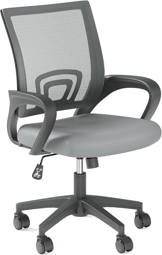 Home Office Chair, Ergonomic Mid-Back Mesh Desk Chair with Lumbar Support, Adjustable Swivel Rolling Design, Comfy Armrest for Work, Study, Gaming, Vanity (Light Gray, Single Chair)