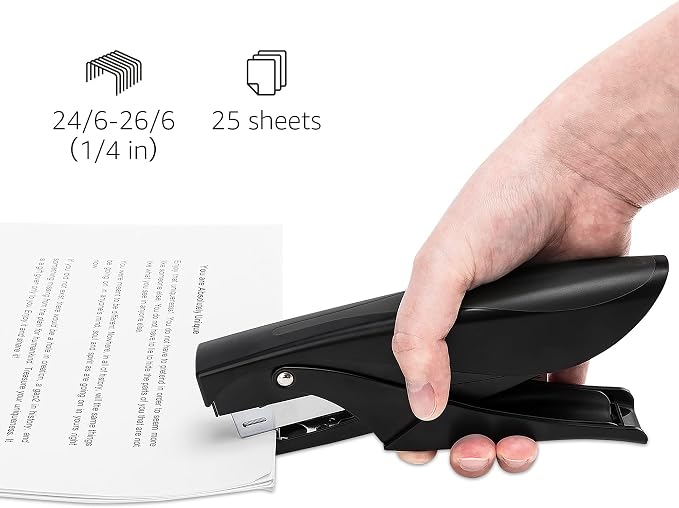 Amazon Basics Effortless Handheld Plier Stapler, 25 Sheet Capacity, Heavy Duty, Black (Pack of 2)
