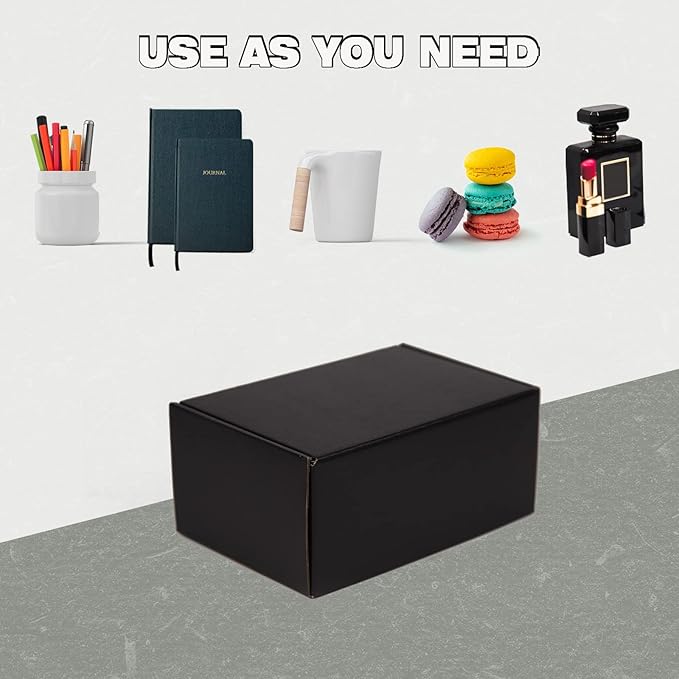 9x6x4 Inches Shipping Boxes Pack of 25, Packaging Corrugated Cardboard Mailer Boxes for Small Bussiness, Black
