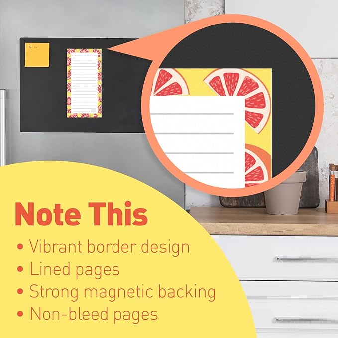 Sweetzer & Orange S&O Magnetic sheets for Refrigerator 4 Pack - Fun Fruity planner notes for Fridge Sets - Magnetic registry journals for cooler, sticky Notepads for freezer - 3.5” x 7”, 45 Pages