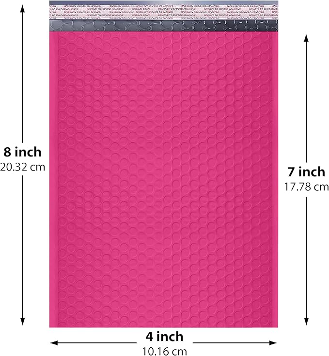 Hot Pink Small Poly Bubble Mailers 4x8 inch #000 | Self Seal Padded Envelopes | Cushioned Bubble Mailer | WaterProof trading card sports card | Lightweight mailing Shipping Bags | 1000 Pack Bulk