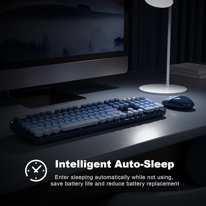 KNOWSQT Wireless Keyboard and Mouse Combo - SkyBlue-Gradient Colorful 2.4G Typewriter Full-Size Cute Keyboards - USB Receiver Plug and Play, for Computer, PC, Laptop, Desktop, Windows