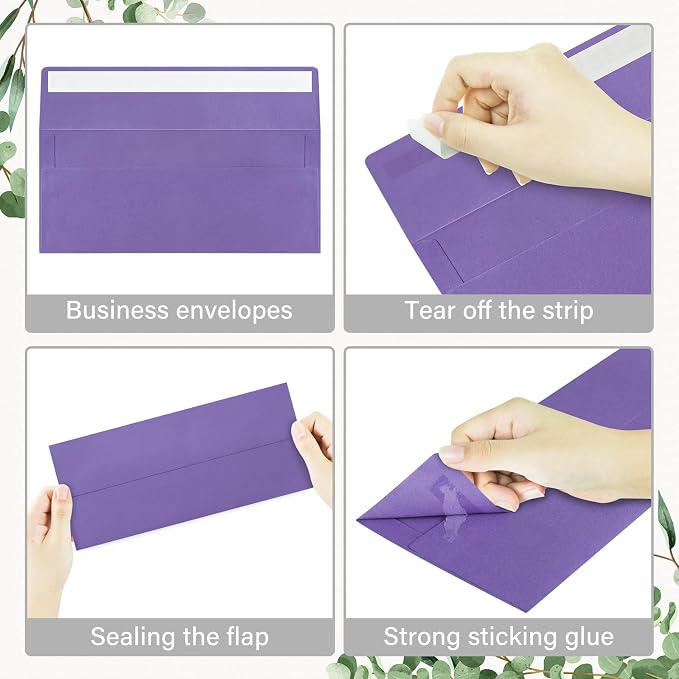 50 Pack #10 Purple Envelopes Letter Size Self Seal Business Envelopes | Security Mailing Envelopes, 4 1/8 x 9 1/2 Inches