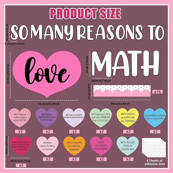 Valentines Day Bulletin Board Decoration Set Conversation Heart Paper Cutout Math Theme Party Supplies Valentine's Day Classroom Decoration Love Math Candy Heart Cutouts for School Wall Decor Supplies