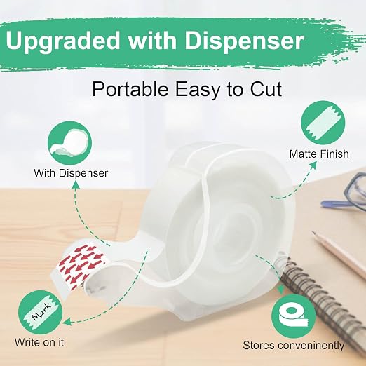 Bulk Tape clear, Invisible Tape, Matte Finish, Writable, 3/4 in x 650 in, 60 Rolls with Dispensers, Transparent Tape, Ideal for Christmas Wrapping Paper, Gift Wrap, School Supplies & Office Use