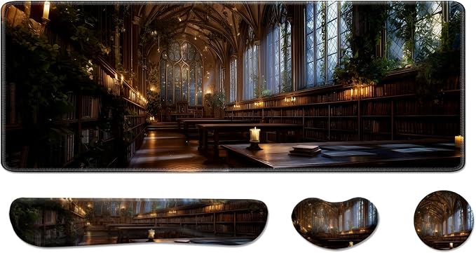 Desk Pad and Keyboard Wrist Rest, Large Mouse Pad + Keyboard Pad+Mouse Wrist Support, Non-Slip Desk Mat Protector for Office, Home 31.5×11.8 Inches Cathedral