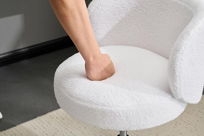 VINGLI Cute Small Swivel Desk Chair Comfy no Wheels,Ergonomic Low-Back Lumbar Support Vanity Nail Tech Computer Task StoolGirls Women Kids Chair for Home Office,Height Adjustable,Teddy Fleece,White