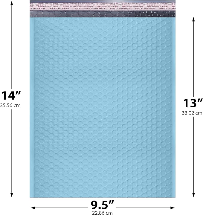 Light Blue Bubble Mailers 10x13, Self Seal Poly Padded Envelopes, 200 Pack | Fits Books & Magazines, No Tape Needed, Cushioned Protection, Water-Resistant Poly, Bulk Pack for Small Business