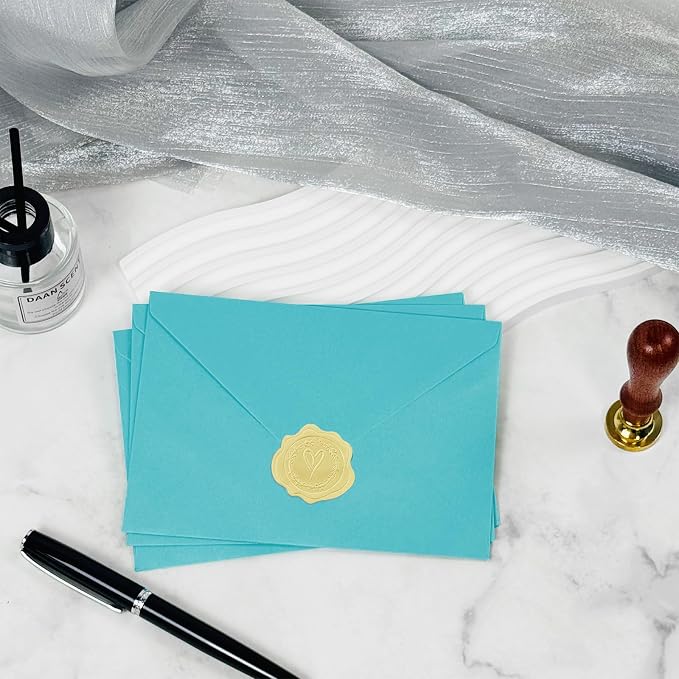 50 PCS 4x6 Pearl Blue Envelopes with Stickers, A4 Shimmer Envelopes for Invitations, Great for Wedding Invitation Cards, Birthday Party, Baby Shower, 4 1/4" x 6 1/4"