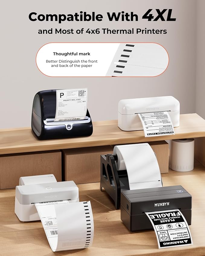 MUNBYN 130B Bluetooth Thermal Label Printer+4"x6" Direct Thermal Shipping Label 220 Labels/Roll