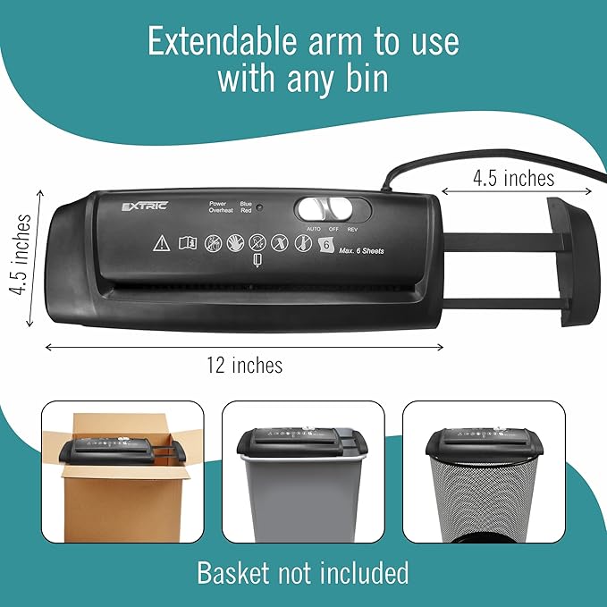 Paper Shredder for Home, Portable Paper Shredders Heavy Duty with Extendable Arm – 7 Sheet Strip-Cut, Credit Card Slot, Mini Document Shredder Without Basket for Home, Office, Overheat, Jam protection