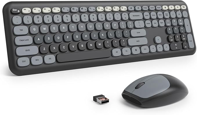 surmen Cute Keyboard and Mouse Wireless, Full-Size Retro Typewriter Wireless Silent Colorful Keyboard Low-Noise 2.4GHz for Home and Office (6-Gradient Dark)