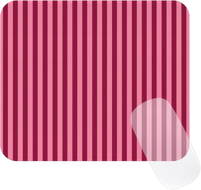 Square Cute Striped Mouse Pad with Stitched Edge, Premium Waterproof Cloth Aesthetic Small Stripe Mouse Mat, Non-Slip Rubber Base Funny Mousepad Desk Accessories,Striped Wine Red