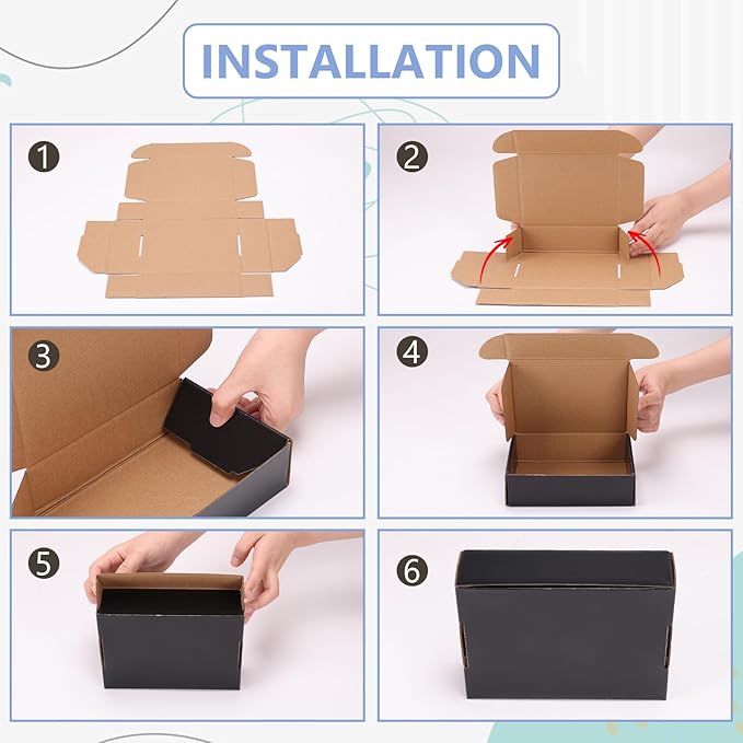 EXYGLO 6 Pack 9x6x4 Shipping Boxes, Black Corrugated Cardboard Boxes for Packaging Small Business, Moving, Shipping, Mailing, and Storing