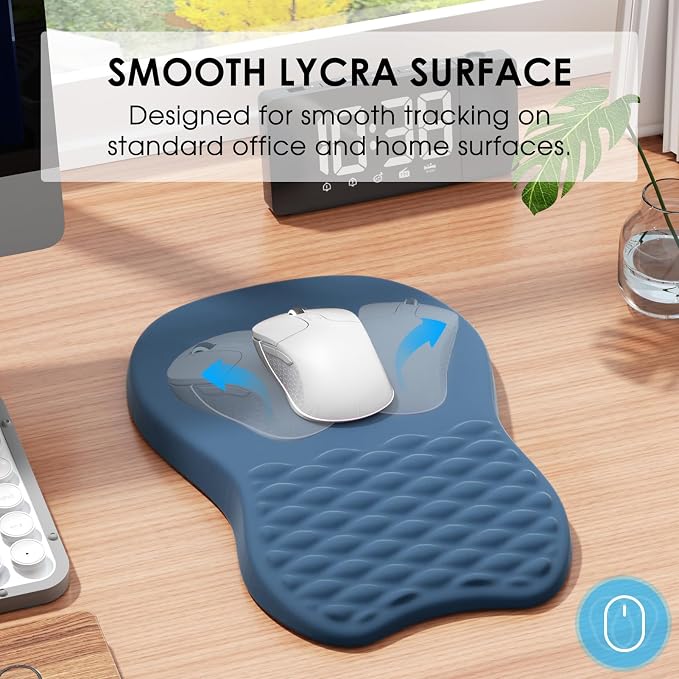 MROCO Ergonomic Mouse Pad with Wrist Support, 11.8 x 7.8 in, Navy Blue | Memory Foam Wrist Rest Mouse Pad, Non-Slip Base, Smooth Lycra Surface for Office & Home, Comfortable Wrist Support