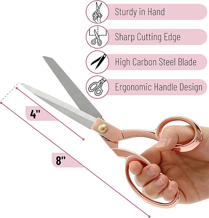 Mr. Pen- 8-inch Rose Gold Premium Fabric Scissors, Heavy Duty Tailor Shears for Cutting, Professional Sewing Cutter