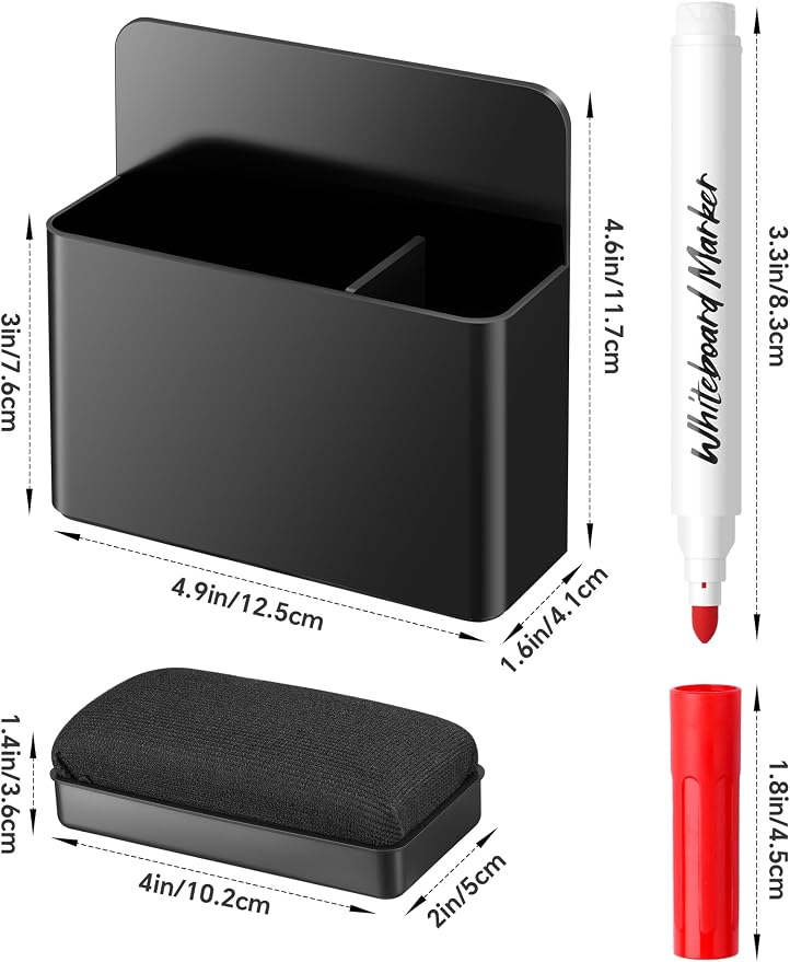 NiArt 12 Colors Dry Erase Marker, Fine Tip Whiteboard Set w/Eraser & Holder | Black Magnetic Organizer Sticks Securely to Whiteboards Paired with Smooth Low-Odor Non-Toxic Ink Pens