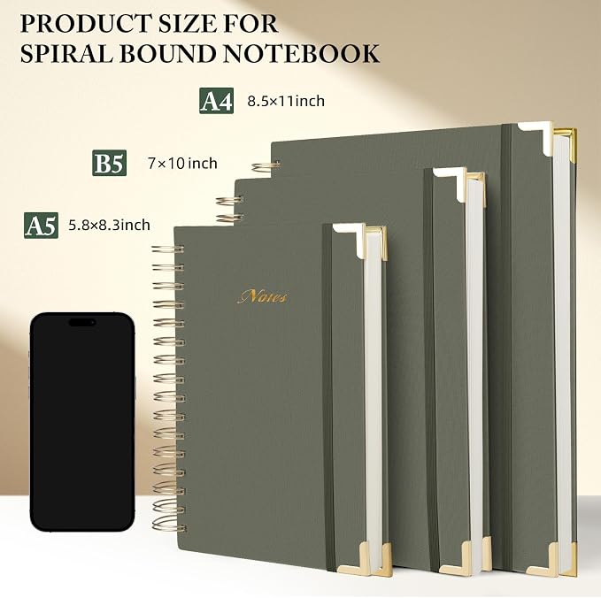Spiral Notebook Journal, 328 Pages Linen Hardcover College Ruled Notebook, Lined Thick Journals for Women Men, A5 Thick Spiral Journal for Writing, 100GSM Paper, Cute Notebooks for Work School