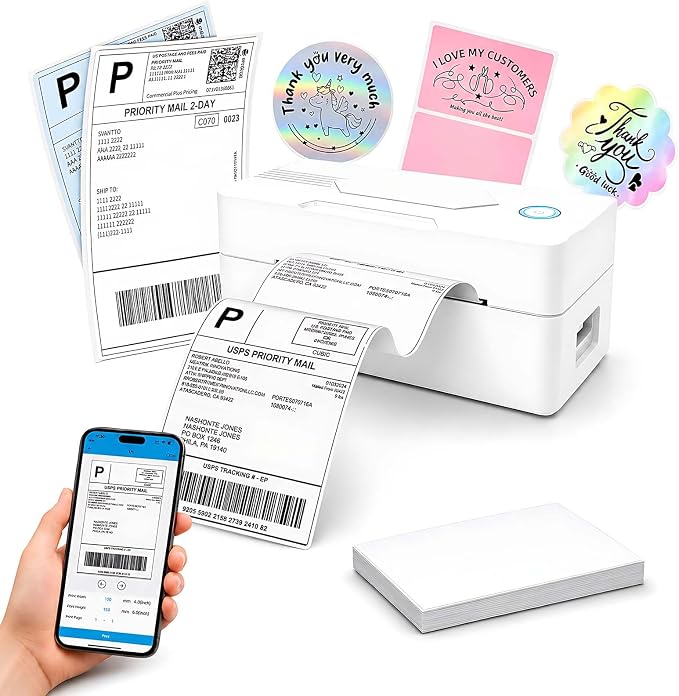 GBNONPLN Bluetooth Thermal Shipping Label Printer, 4x5, Matte White | Wireless, For Small Business, Compatible with Android, iPhone, Windows & Mac, Widely Used for Amazon, Etsy