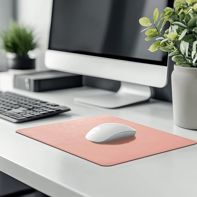 PU Leather Mouse Pad with Stitched Edge Micro-Fiber Base - Non-Slip Waterproof, 8x11Inch (Light Pink)