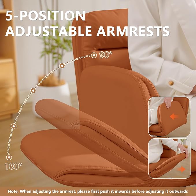 Criss Cross Chair with Flip-Up Arms & Swivel Wheels, Vanity Chair with Adjustable Height & Side Pockets, Comfortable Wide Seat Reclining Computer Office Desk Chairs for Home Office, Make Up, Bed Room