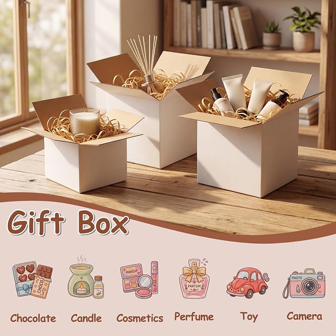 Hoikwo 30 Packs Small Shipping Boxes Mixed Sizes | 10 PCS Each of 7x7x7, 6x6x6, 5x5x5, White Cardboard Box for Small Business Packaging and Mailing