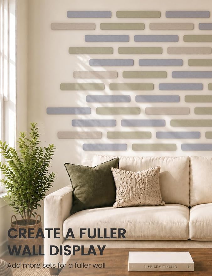Fluxynara 13" x 2" Felt Wall Panels, Soft Periwinkle | 8-Pack Includes 50 Push Pins and Adhesive Tabs for Photos, Notes and Decor in Bedroom Doors, Home Office or Studios