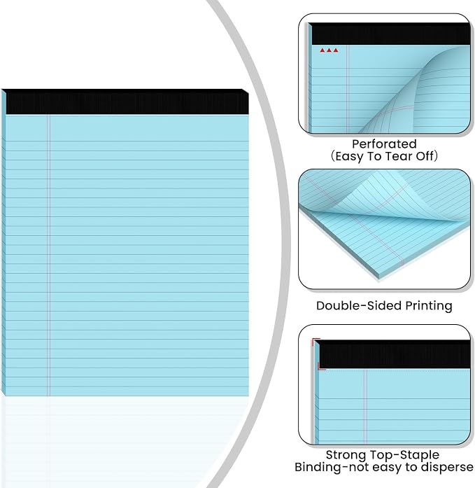 10pcs Legal Pads 8.5 x 11, Color Notepads 8.5 x 11 In, Perforate Wide Ruled | 30 Sheets/Pack, Colored Note Pads Clear Print Writing Pads of Paper, Legal Notepads Paper, Sturdy Back, Thick Paper