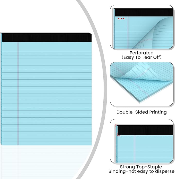 10pcs Legal Pads 8.5 x 11,Notepads 8.5 x 11 Inch, 30 Sheets/Pack, Color Note Pads Clear Print Writing Pads of Paper, Perforate Wide Ruled Lined with Sturdy Back for Office, Business & School Supplies