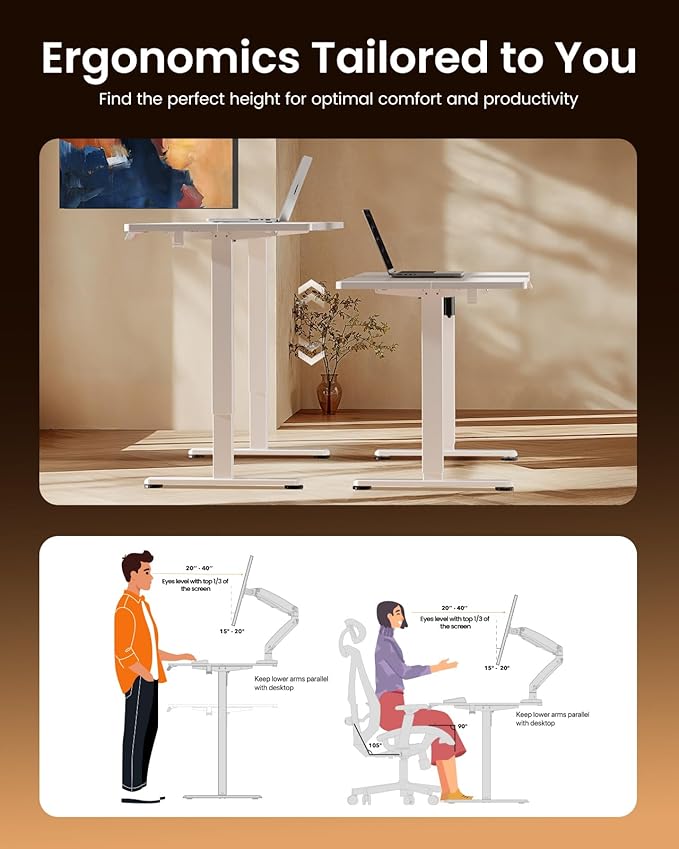 ErGear Height Adjustable Electric Standing Desk, 48 x 24 Inches Sit Stand up Desk, Memory Computer Home Office Desk, White