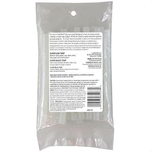 Surebonder Clear Cool Shot Ultra Low-Temp 4-Inch Mini Hot Glue Sticks for Foam, Fabric, Balloons - Use with Cool Shot Glue Gun - 15 Pack