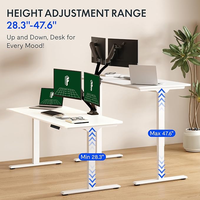 FLEXISPOT 63"x28" Large Dual Motor Electric Standing Desk, White - 198 LBS Heavy-Duty Capacity, Ideal for Home Office, Creative Studio, or Multi-Monitor Setup