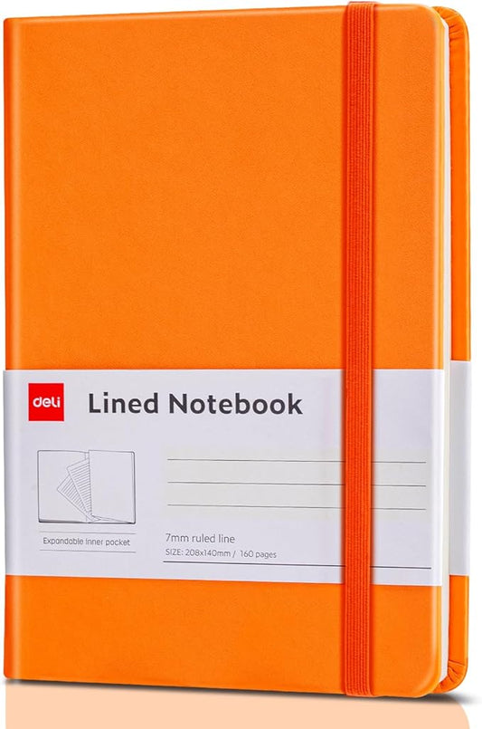 deli A5 Lined Journal Notebook, 160 Pages Hardcover Writing Notebook, 5.5"x8.2" College Ruled Notebook for Office, School, Work Notes (Orange)