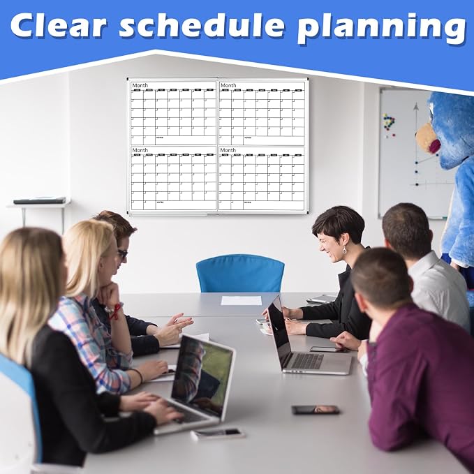 Large 48" x 36" Magnetic 4 Month Dry Erase Calendar White Board Foldable Whiteboard Calendar for Wall Mounted 2 in 1 Double Side Whiteboard with Dry Erase Board for Wall Office Home