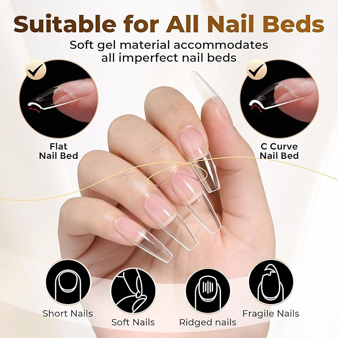 UNA GELLA Long Coffin Nail Tips, 504pcs Pre-Shape Fake Nails Half Matte Full Cover Acrylic Gel Nail Tips Clear Long Coffin Press On Nails Home DIY Extension 12 Sizes Gelly Tips
