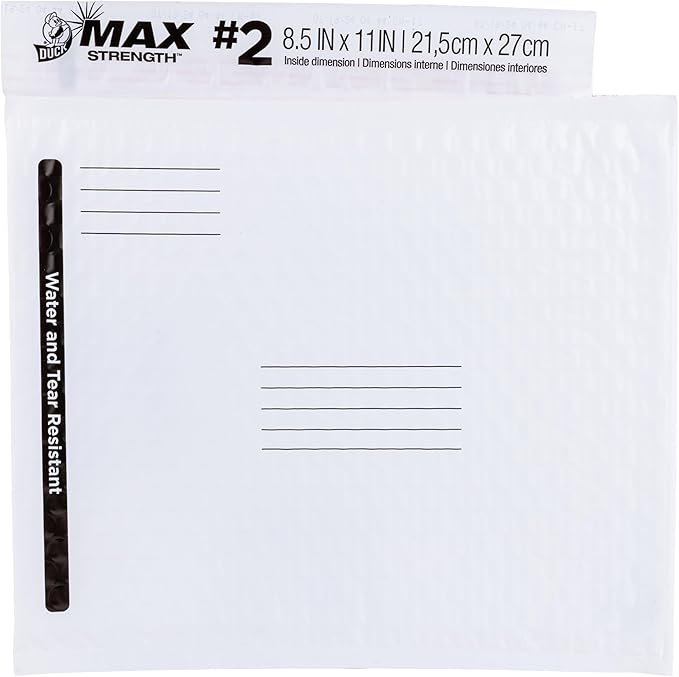 Duck Max #2 Poly Bubble Mailer, White, 8.5 inch x 11 inch, 25 Pack