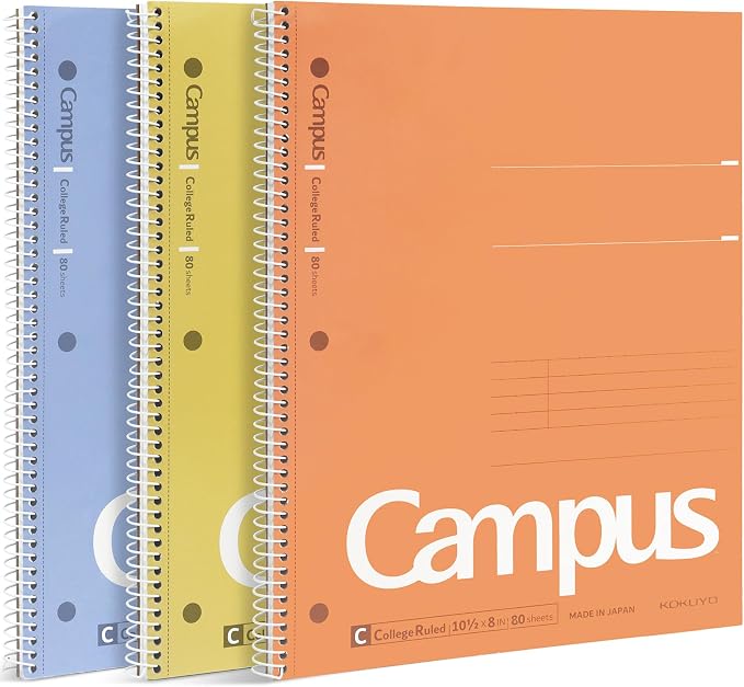 KOKUYO Spiral Notebooks, 3 Pack 10-1/2" x 8" Lined Notebook College Ruled | Campus Subject Notebooks, 80 Sheets, 3 Holes School Japanese Ring Journal for Work Study Note Taking, Yellow Orange Purple