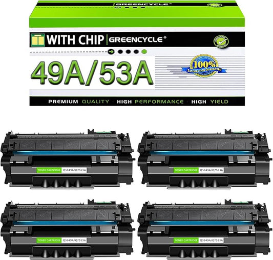 49A 53A Compatible 1320 Toner Cartridge Replacement for HP 49A Q5949A 53A Q7553A Work with HP LaserJet 1320n 3390 1160 1320tn 1320nw 3392 P2015 P2015dn M2727nf Laser Printer (Black, 4-Pack)