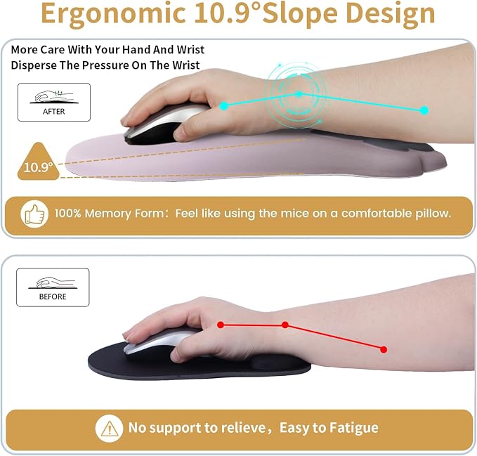 L-SPOUTTO Ergonomic Mouse Pad with Wrist Rest,Cute Mouse Pad Wrist Support | Cat Paw Comfortable Massage Design,Computer Pain Relief Mousepad with Non-Slip PU Base for Desk Laptop Gaming,Gradual Brown