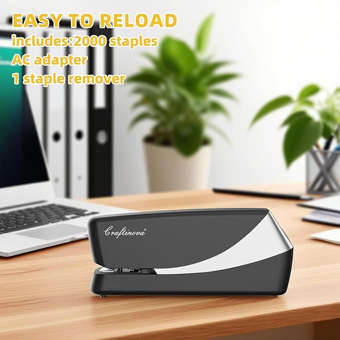 Electric Stapler, Automatic Stapler, Include 2000 Staples and 1 Staple Remover, Heavy Duty, Store 210 Staples，AC or Battery Powered, 25 Sheet Capacity