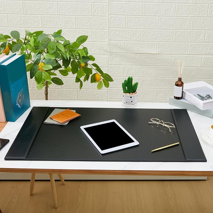 Leather Desk Pad Protector with Side Rails, Executive Office Desk Mat for Home Workspace, Writing Surface, Mouse & Keyboard Pad, Elegant Gift for Men Dad Husband(Black,30 x 18 Inch)
