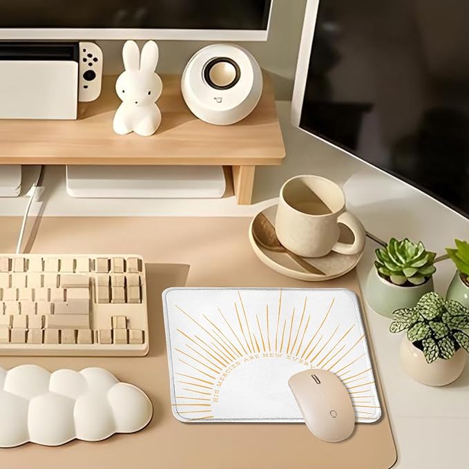 Modern Boho Sun Christian Mouse Pad 9.5x7.9in, Christian Desk Decor | His Mercies Are New Every Morning Bible Verse Religious Mousepad Mouse Mat for Home Office Dorm Computer Laptop Accessories